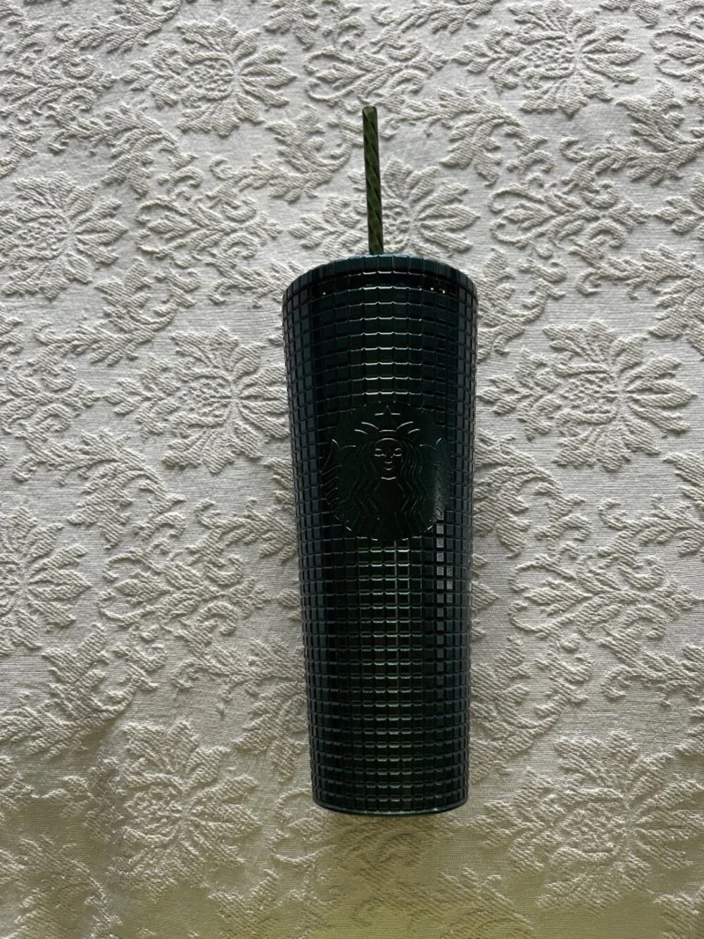 Starbucks Holiday 2021 Dark Green Metallic Grid Tumbler 24 oz / Venti Cold Cup